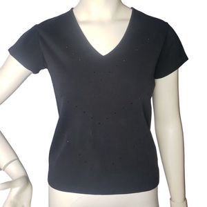 THE LIMITED Black Beaded V Neck Short Sleeve T Shirt Womens Size Large